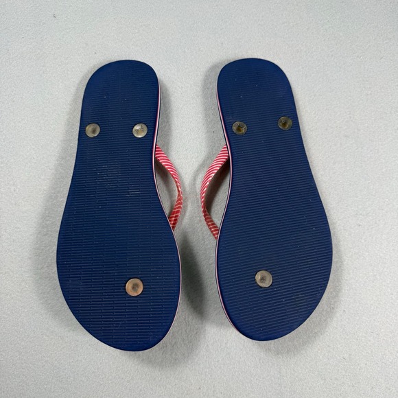 Vera Bradley Flip Flops Size 8/M Stamp Print‎ Red Stripe Straps Beach Sandals - Picture 14 of 17